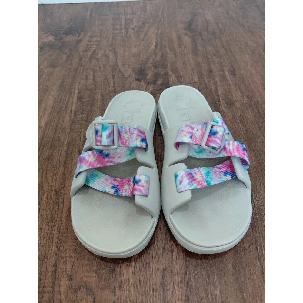 Chaco Chillos Sandals Slides Pink Blue Green Yellow Tye Dye Girls Youth Size 4